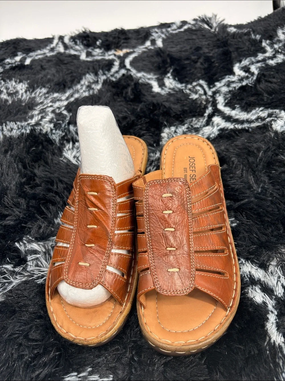 Josef Seibel brown leather slide on Catalonia 77 Sandal wedge shoes  37 (6.5-7)